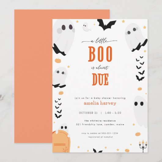 Halloween Little Boo Ghost Baby shower Uitnodiging (Voorkant / Achterkant)