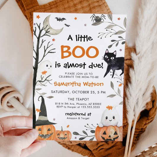 Halloween Little Boo Ghost Pumpkin Baby shower Kaart