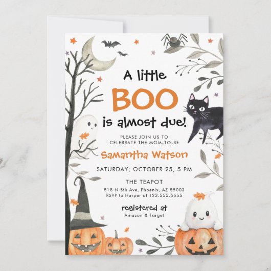 Halloween Little Boo Ghost Pumpkin Baby shower Kaart (Voorkant)