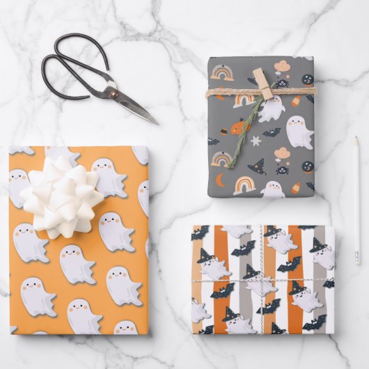 Halloween Little Boo Ghosts die papierbladen overv Inpakpapier Vel (Voorkant)