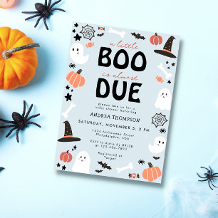 Halloween Little Boo is Almost Due Baby Boy Shower Kaart