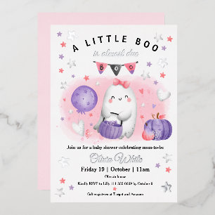 Halloween Little Boo Meisje Roze Paarse Baby showe Folie Uitnodiging