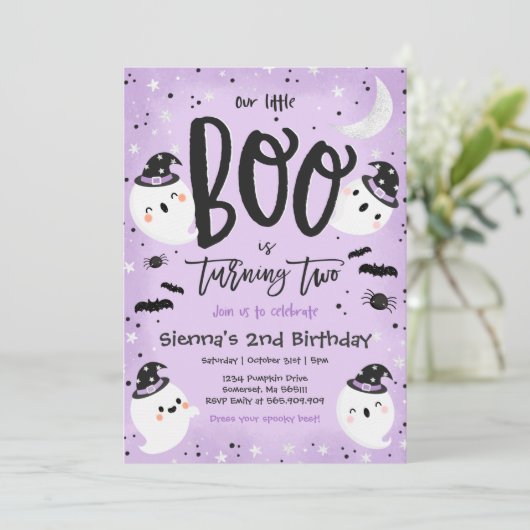 Halloween Little Boo Paars Ghost 2e verjaardag Kaart (Staand voorkant)