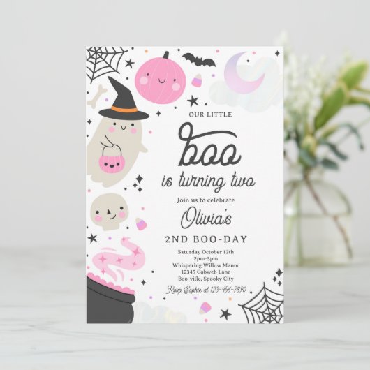 Halloween Little Boo Pink Ghost 2e verjaardagsfees Kaart (Staand voorkant)