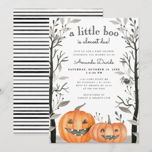 Halloween Little Boo Pumpkin Herfst Baby shower Kaart (Voorkant / Achterkant)