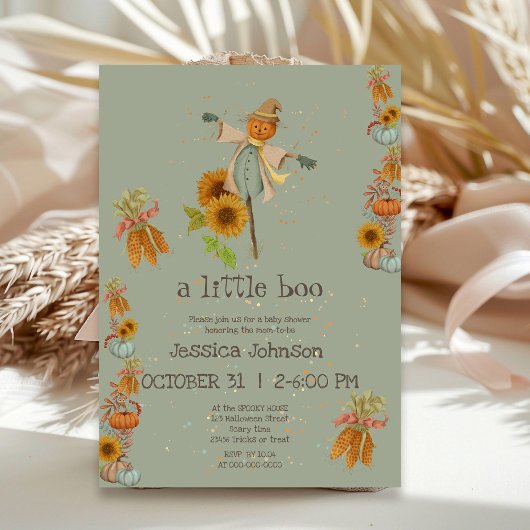Halloween Little Boo Scarecrow Cute Baby shower Kaart
