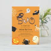 Halloween Little Boo Sinaasappel Baby shower Kaart (Staand voorkant)