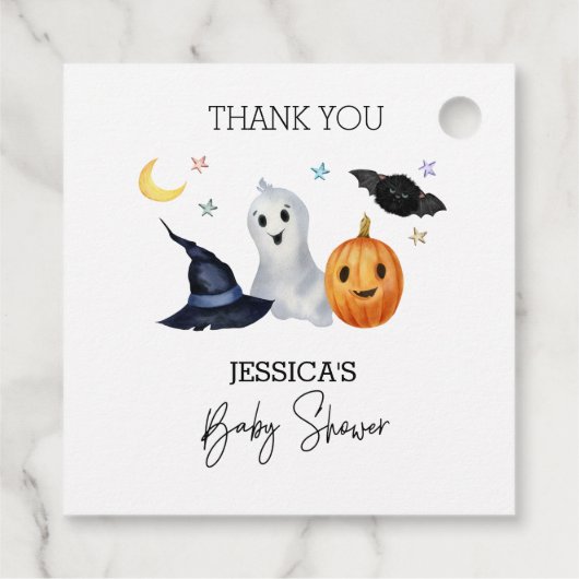 Halloween Little Boo Waterverf Baby shower Bedankjes Labels (Achterkant)