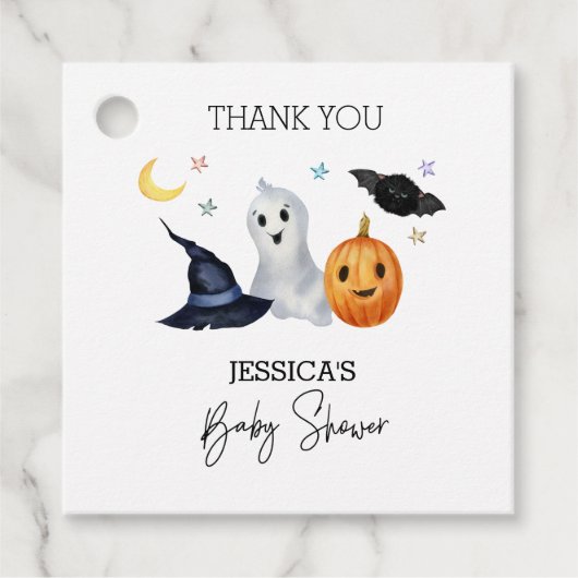 Halloween Little Boo Waterverf Baby shower Bedankjes Labels (Voorkant)