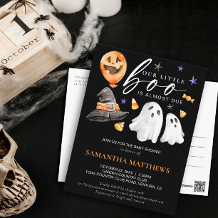 Halloween Little Boo Waterverf Baby shower zwart Briefkaart