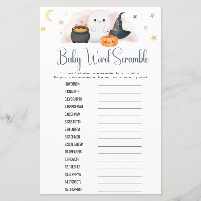 Halloween Little Boo Word Scramble Shower Game (Voorkant)