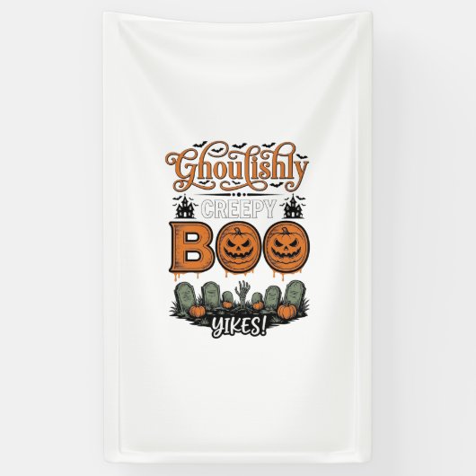 Halloween Little Boo Yah Schattig Griezelig Vector Spandoek (Verticaal)