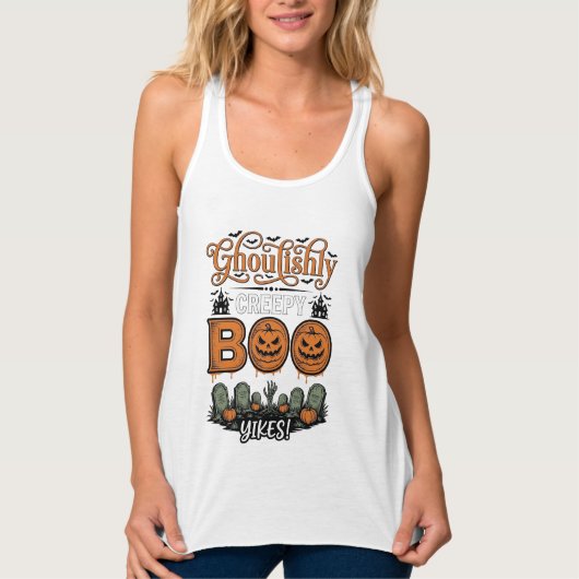 Halloween Little Boo Yah Schattig Griezelig Vector Tanktop (Voorkant)