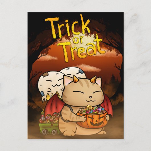 Halloween Little Devil Cat Feestdagenkaart (Voorkant)