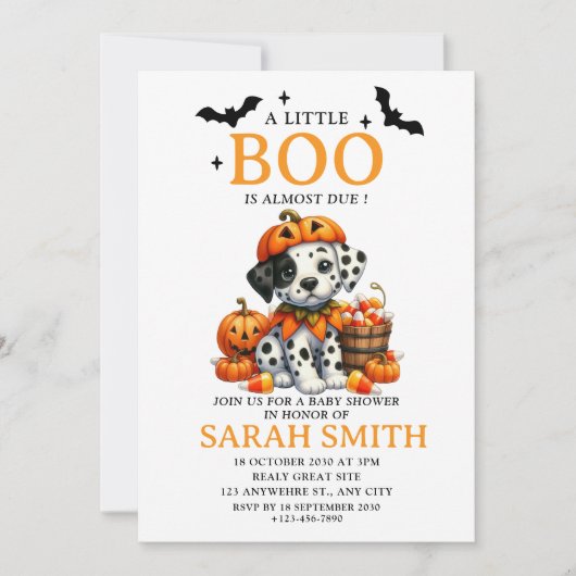Halloween Little Dog Boo is Almost Due Baby Shower Kaart (Voorkant)