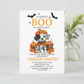 Halloween Little Dog Boo is Almost Due Baby Shower Kaart (Staand voorkant)