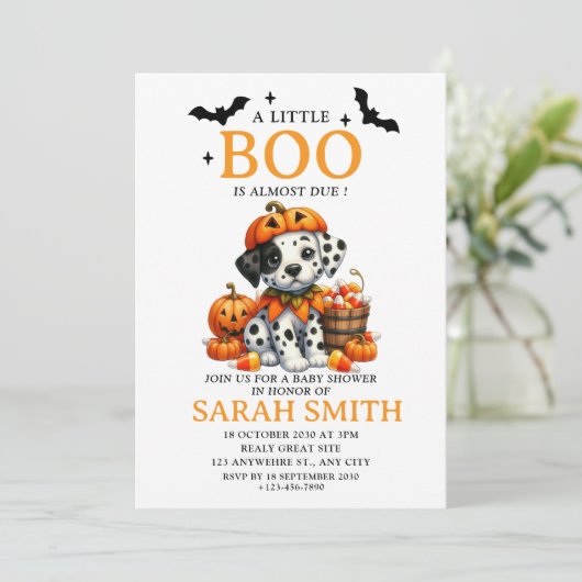 Halloween Little Dog Boo is Almost Due Baby Shower Kaart