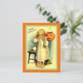  Halloween Little Girl en Jack-O-Lantern Briefkaart (Staand voorkant)
