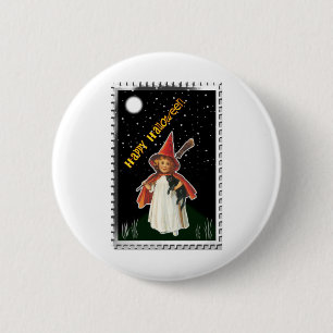 Halloween - Little Girl met Broom en Black Cat Ronde Button 5,7 Cm