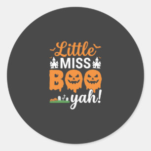 Halloween Little Miss Boo Yah Pompoen Ontwerp_1 Ronde Sticker