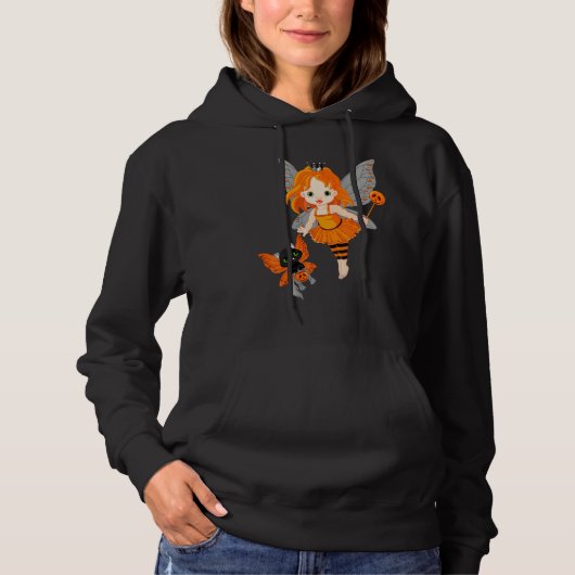 Halloween Little Orange Fairy With A Black Cat Hoodie (Voorkant)