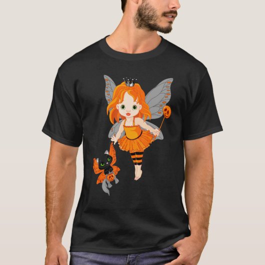 Halloween Little Orange Fairy With A Black Cat T-shirt (Voorkant)