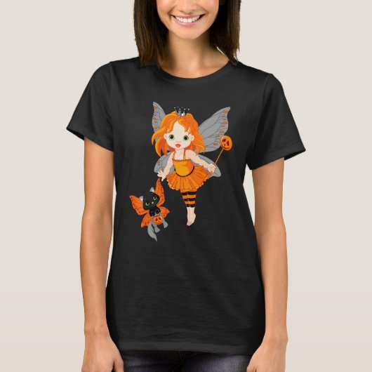 Halloween Little Orange Fairy With A Black Cat T-shirt (Voorkant)