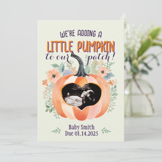 Halloween Little Pumpkin Patch zwangerschap onthul Aankondiging (Staand voorkant)