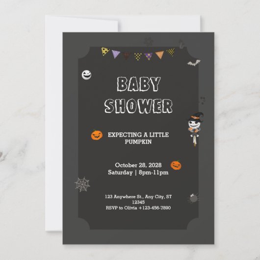 Halloween Little pumpkin Spooky Black Baby shower Kaart (Voorkant)
