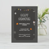 Halloween Little pumpkin Spooky Black Baby shower Kaart (Staand voorkant)
