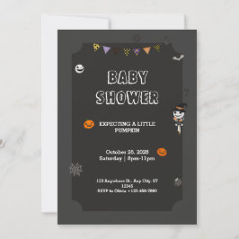 Halloween Little pumpkin Spooky Black Baby shower Kaart