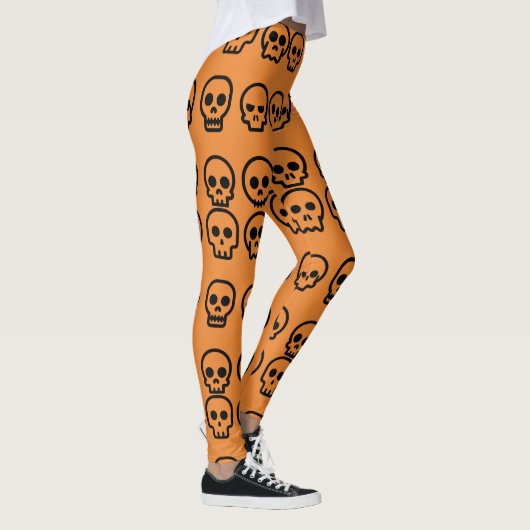 Halloween Little Skulls Pumpkin Oranje Pattern Leggings (Rechts)