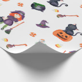 Halloween Little Witch, Black Cat and Pumpkin Cute Cadeaupapier (Hoek)