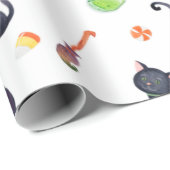 Halloween Little Witch, Black Cat and Pumpkin Cute Cadeaupapier (Rol Hoek)