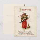  Halloween Little Witch Girl met een kat Briefkaart (Voorkant / Achterkant)