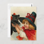  Halloween Little Witch Holding Black Cat Briefkaart (Voorkant / Achterkant)