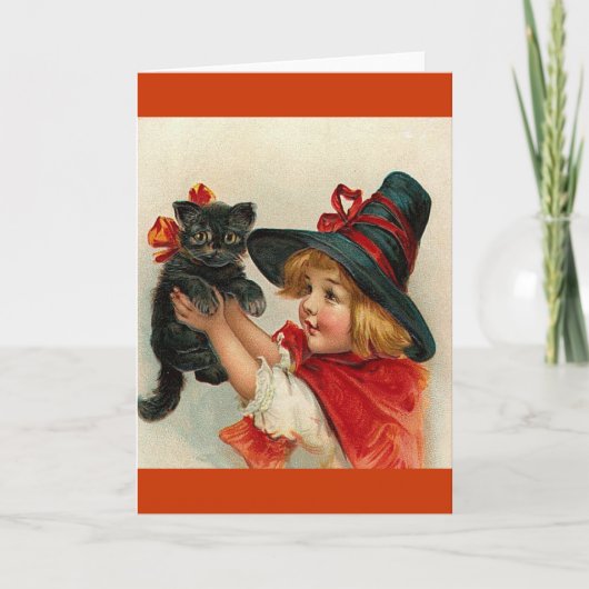  Halloween Little Witch Holding Black Cat Kaart (Voorkant)