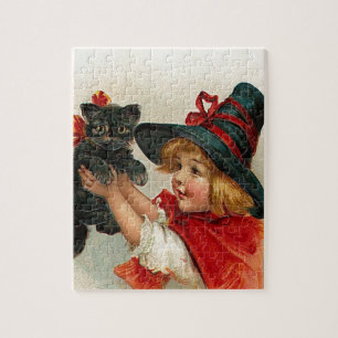Halloween Little Witch Holding Black Cat Legpuzzel