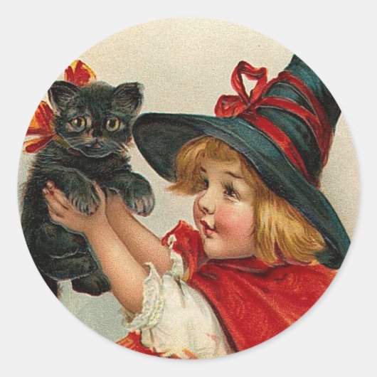  Halloween Little Witch Holding Black Cat Ronde Sticker (Voorkant)