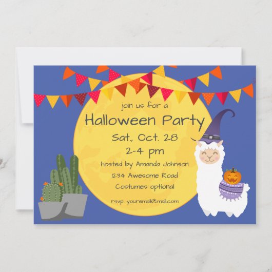 Halloween Llama Party Uitnodiging (Voorkant)