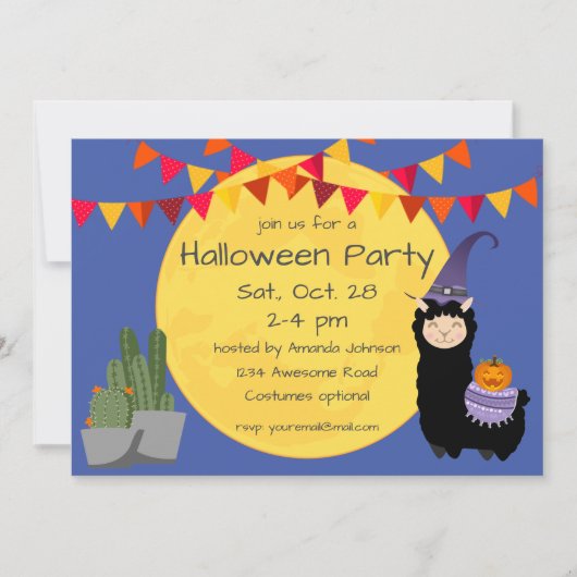 Halloween Llama Party Uitnodiging (Voorkant)