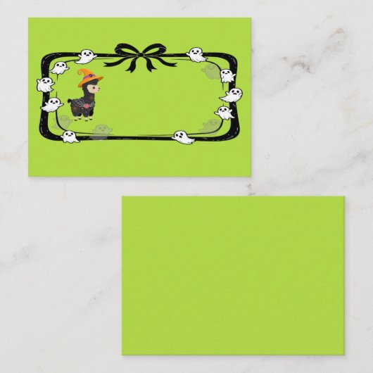 Halloween Llama Wearing Witch Hat Green Plaatskaartje (Voorkant / Achterkant)