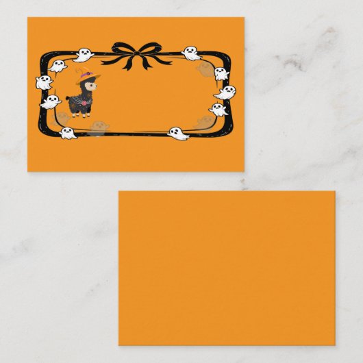 Halloween Llama Wearing Witch Hat Orange Plaatskaartje (Voorkant / Achterkant)