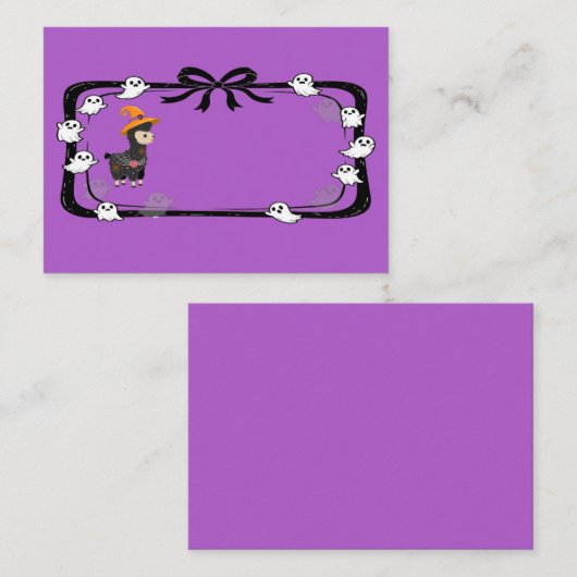 Halloween Llama Wearing Witch Hat Purple Plaatskaartje (Voorkant / Achterkant)