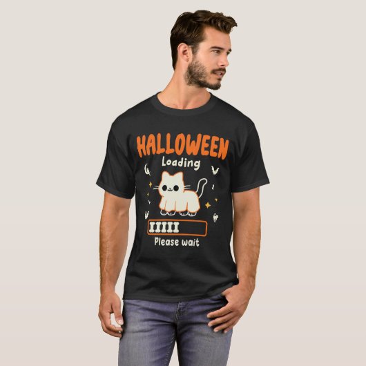 Halloween Loading Please Wait Funny Black Cat T-shirt (Voorkant volledig)