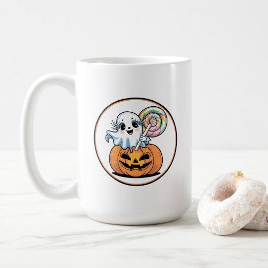 Halloween Lollipop Ghost On Pumpkin Koffiemok (Met donut)