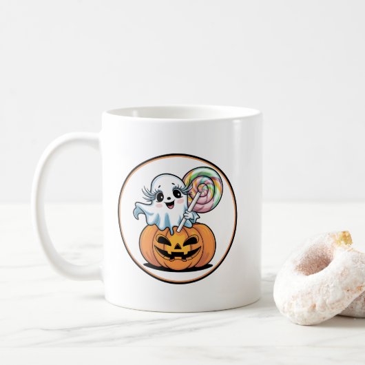 Halloween Lollipop Ghost On Pumpkin Koffiemok (Met donut)