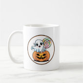 Halloween Lollipop Ghost On Pumpkin Koffiemok (Links)