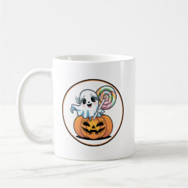 Halloween Lollipop Ghost On Pumpkin Koffiemok