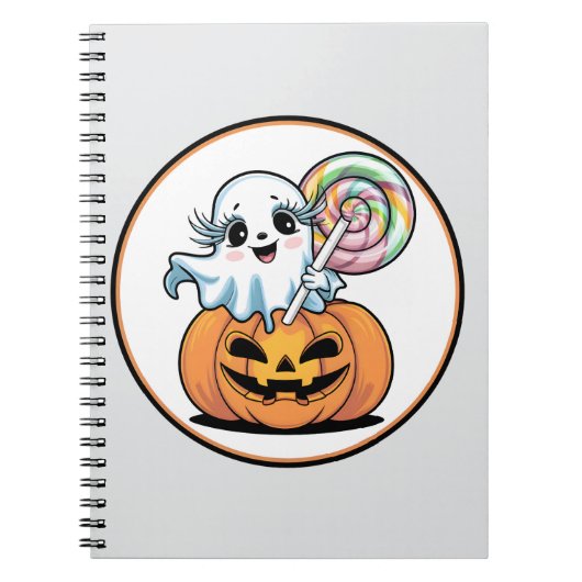 Halloween Lollipop Ghost On Pumpkin Notitieboek (Voorkant)